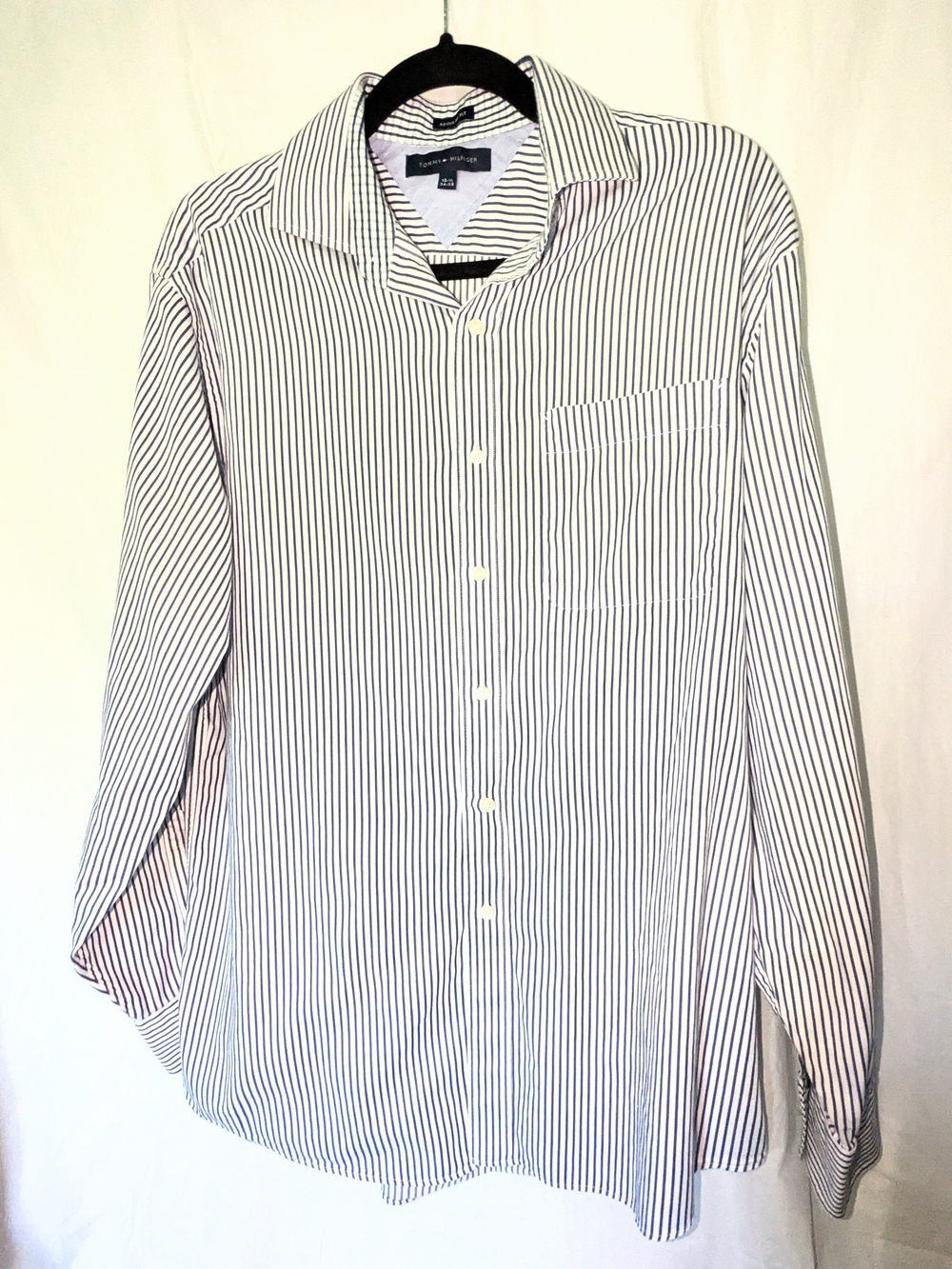Tommy Hilfiger White Shirt Regular Fit with Navy Pinstripes